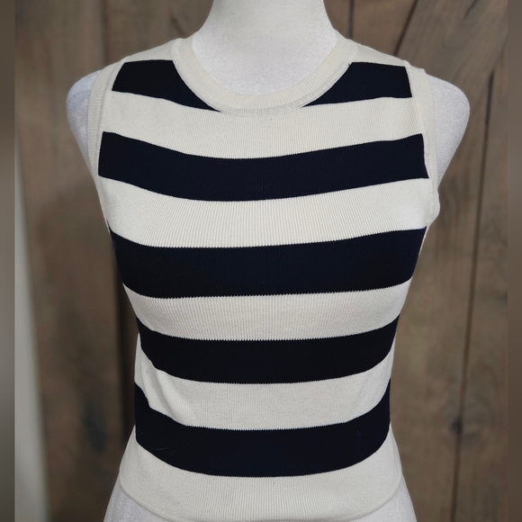 ZARA Knit Striped Crop Sleeveless Top In Navy/white. Size L - Picture 8 of 13